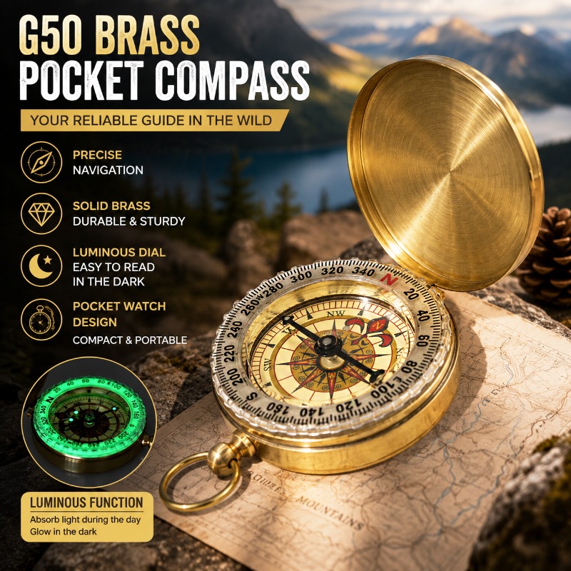 Outdoor Camping Direct - بوصلة جيب نحاسية 50 مم مضيئة،