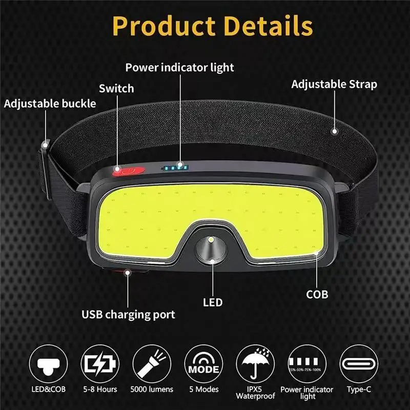 مصباح رأس قوي من نوع COB قابل  - مراجعة Battery Outdoor Camping وسعره