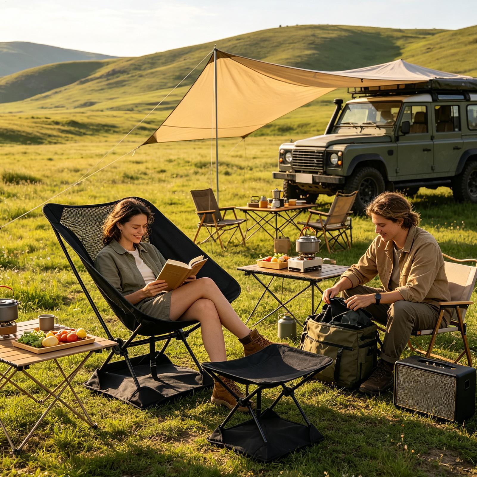 بساط أرضي خفيف الوزن ومضاد للا - مراجعة Outdoor Camping Recliner Chairs وسعره