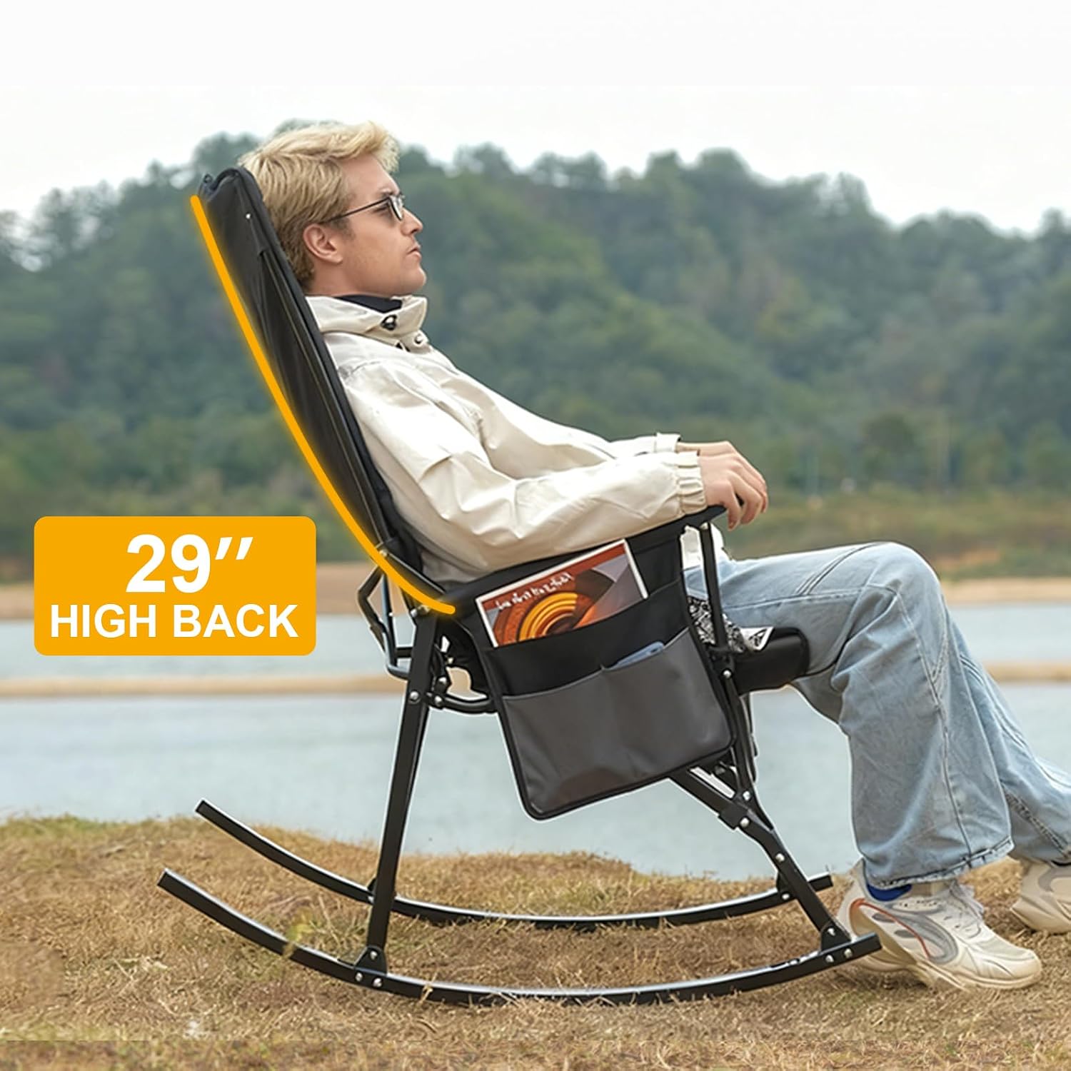 كرسي هزاز محمول بظهر مرتفع ومس - مراجعة Outdoor Camping Rocker وسعره