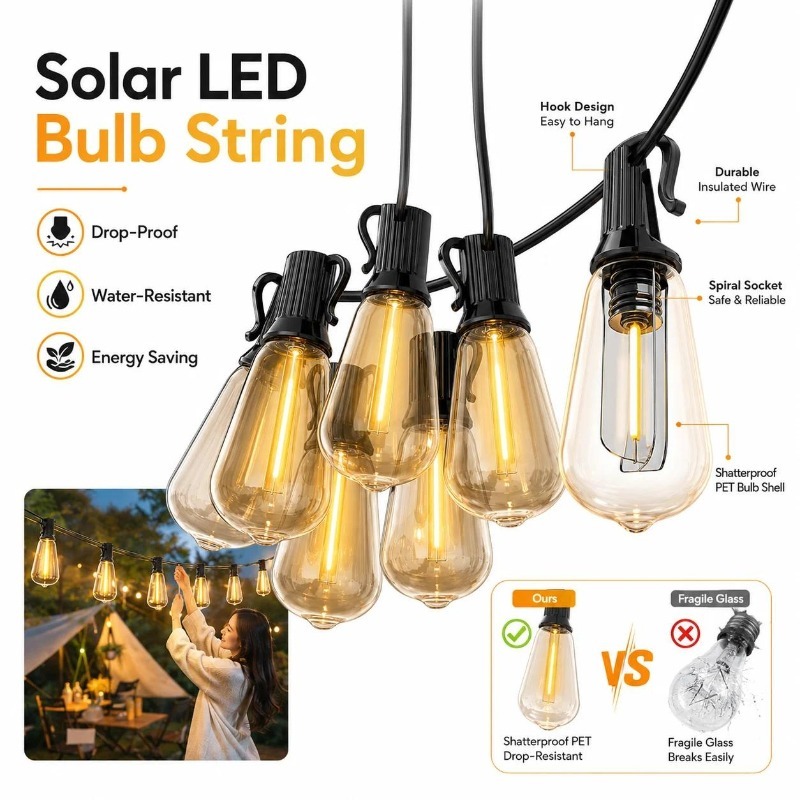 أضواء LED شمسية خارجية على شكل - مراجعة Outdoor Camping Lights String وسعره